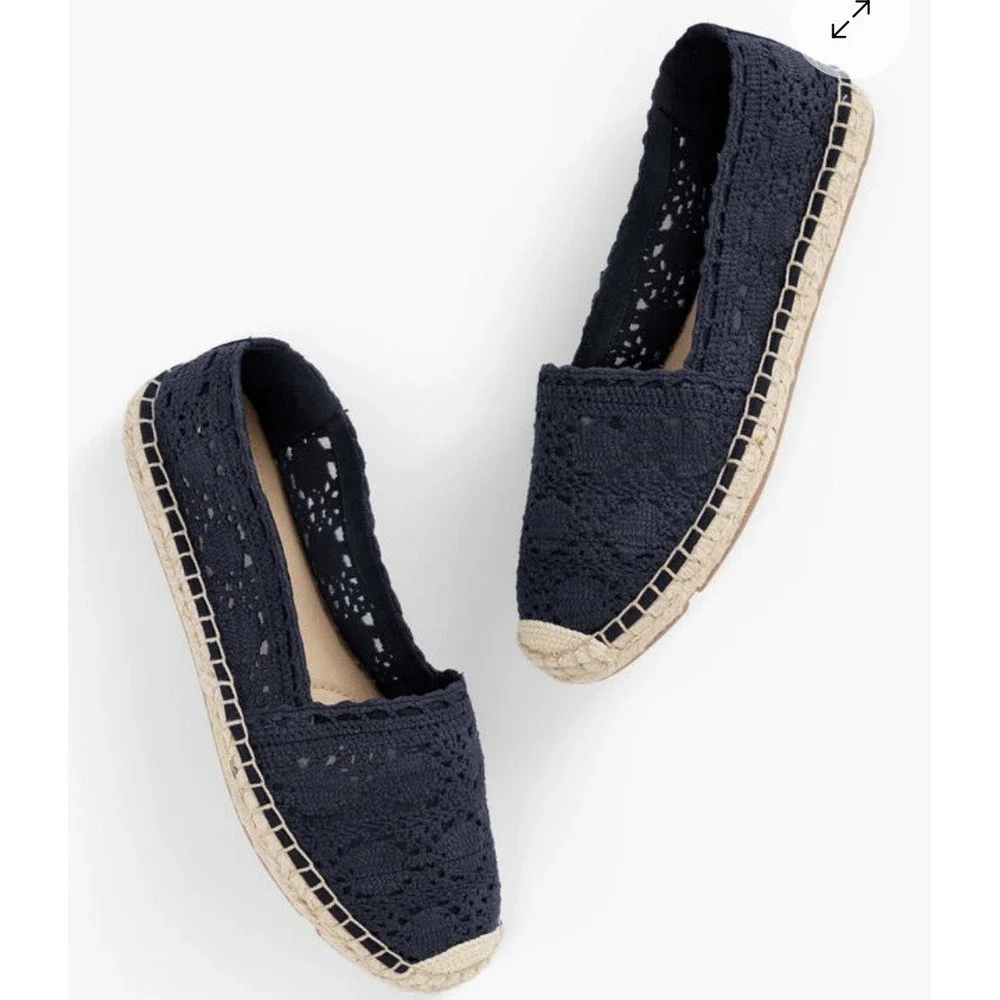 Talbots Women's Izzy Blue Crochet Espadrille Shoes Size 9 EUC Boho Cottage Fairy